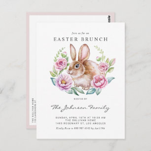 Watercolor Bunny and Pink Flowers Easter Party Postcard