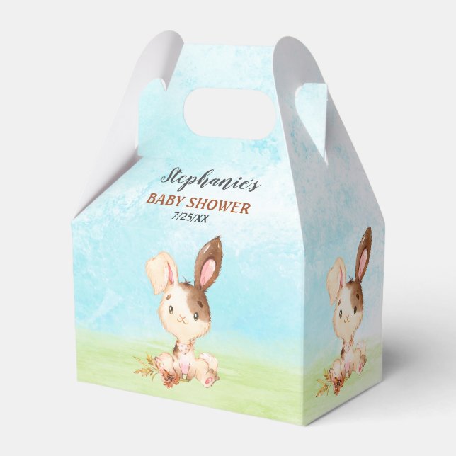 Watercolor Bunny Baby Shower Farm Favor Box (Front Side)