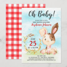 Watercolor Bunny Baby Shower Farm Invitation