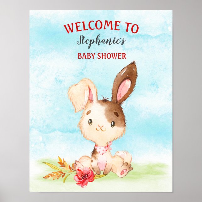 Watercolor Bunny Baby Shower Farm Poster (Front)