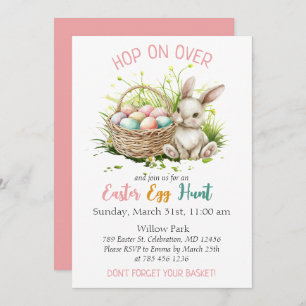Watercolor Bunny + Basket Easter Egg Hunt Pink Invitation