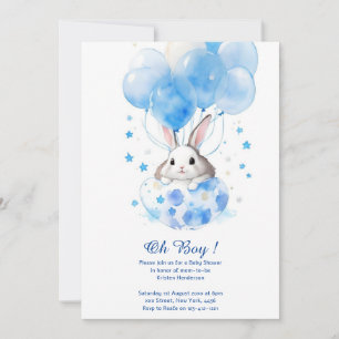 Watercolor Bunny Boy Baby Shower Invitation
