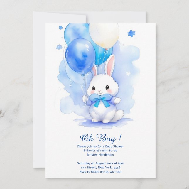 Watercolor Bunny Boy Baby Shower Invitation (Front)