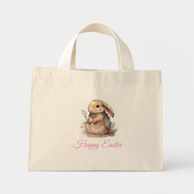 Watercolor Bunny Cute Easter Mini Tote Bag (Front)