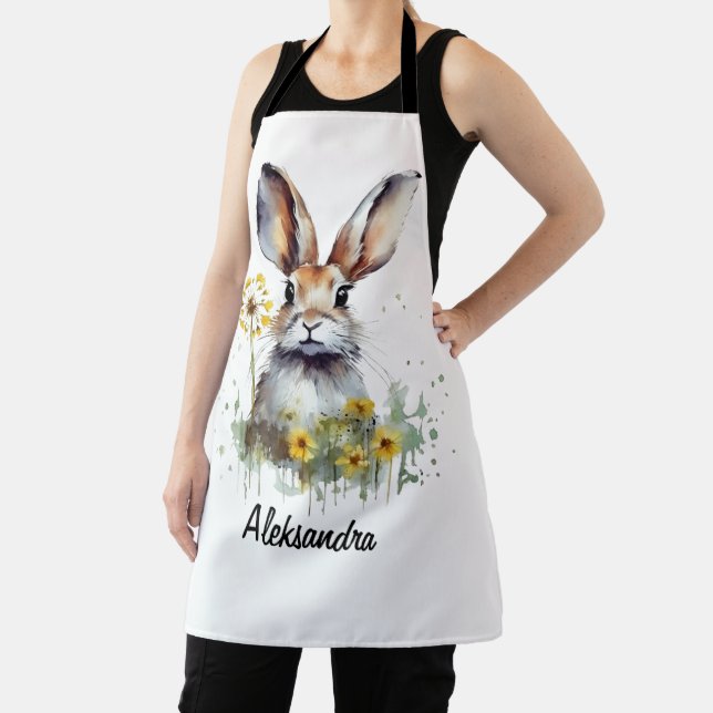 Watercolor Bunny Dandelion Personalized Apron (Insitu)