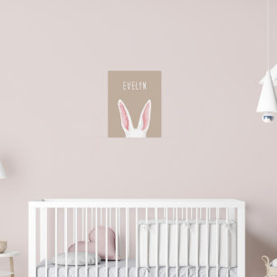 Watercolor Bunny Ears On Beige With Child's Name Poster