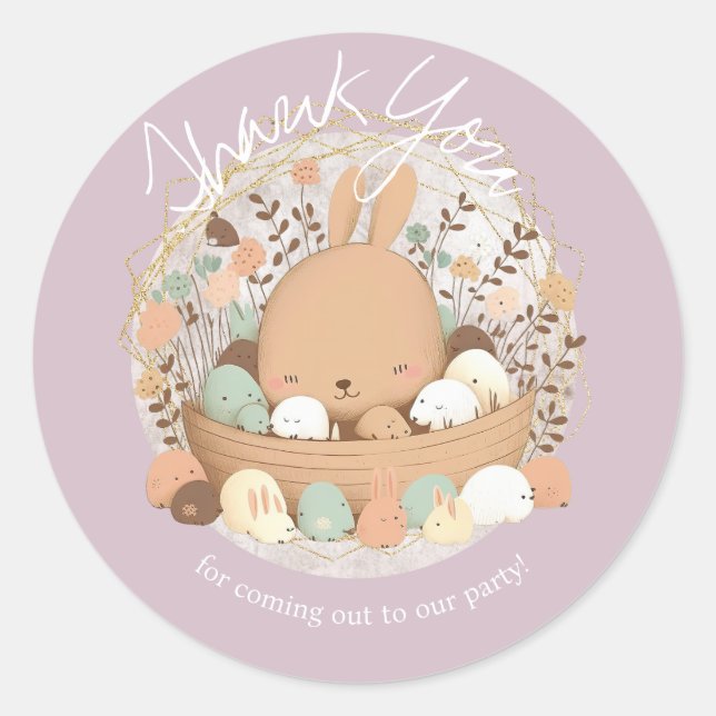 Watercolor Bunny Easter Bohemian Birthday  Thanks Classic Round Sticker (Front)