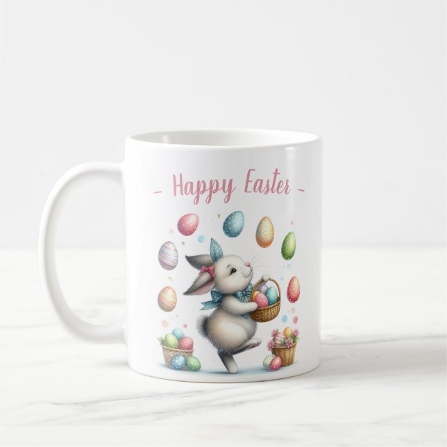 Watercolor Bunny Easter Egg Hunt – Pastel Spring Coffee Mug (Left)