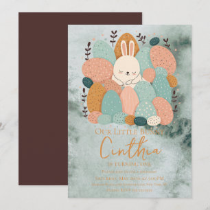 Watercolor Bunny Easter Pastel Green Birthday Invi Invitation