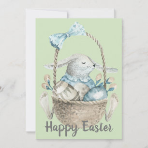 Watercolor Bunny & Egg Basket Easter Holiday Card