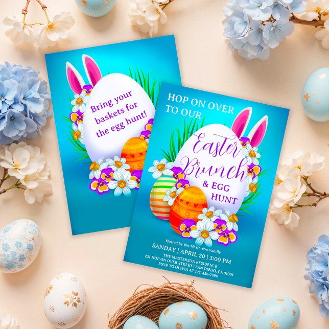 Watercolor Bunny Egg Hunt & Easter Sunday Brunch Invitation (Creator Uploaded)
