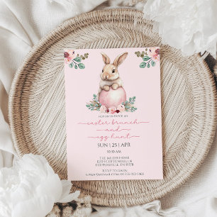 Watercolor Bunny Floral Easter Brunch and Egg Hunt Invitation