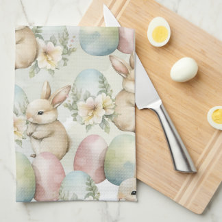 Watercolor Bunny Garden Kitchen Towel