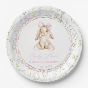  Watercolor  bunny girl vintage floral 1st birthda Paper Plate