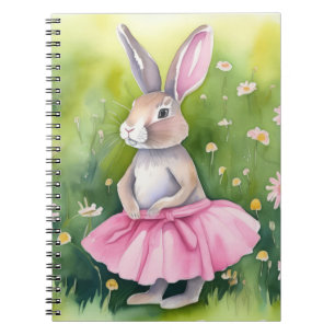 Watercolor  Bunny In Pink Tutu Notebook