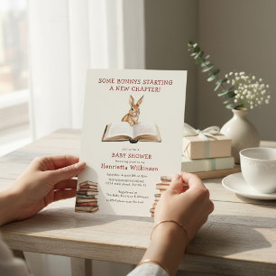 Watercolor Bunny New Chapter Baby Shower Invite
