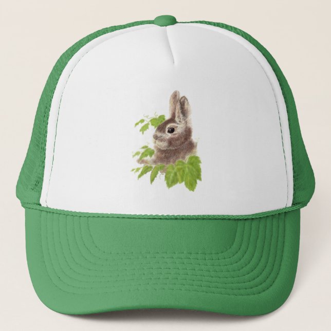 Watercolor Bunny Rabbit Animal Nature Art Trucker Hat (Front)