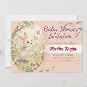 Watercolor Bunny Rabbit Baby Shower Invitation