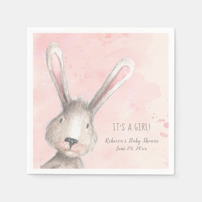 Watercolor Bunny Rabbit It's A Girl custom Napkin (Front)