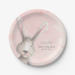 Watercolor Bunny Rabbit It's A Girl custom Paper Plate