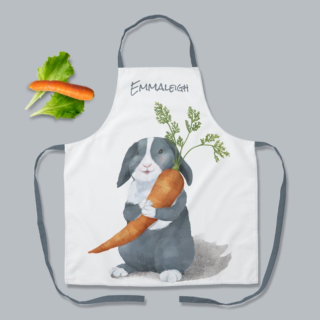 Watercolor Bunny Rabbit Monogrammed Apron (Creator Uploaded)