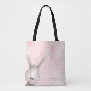 Watercolor Bunny Rabbit My Stuff custom Tote Bag