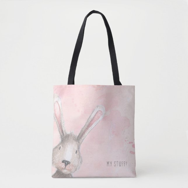 Watercolor Bunny Rabbit My Stuff custom Tote Bag (Front)