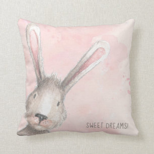 Watercolor Bunny Rabbit Sweet Dreams custom Throw Pillow