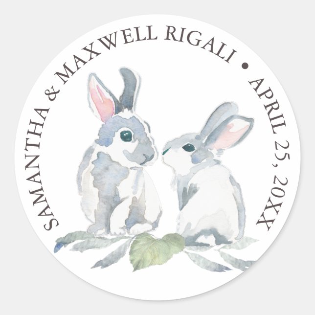 Watercolor Bunny Rabbits Favour Sticker (Front)