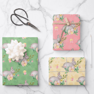 Watercolor Bunny Spring Floral Vintage Easter  Wrapping Paper Sheet