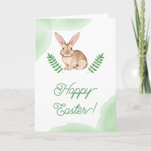 Watercolor Bunny With Big Ears Happy Easter Card