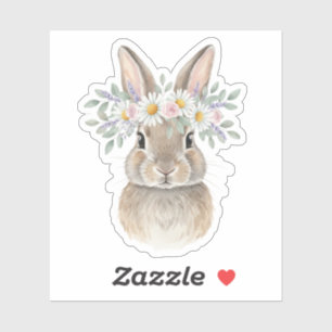 Watercolor Bunny With Spring Flower Crown Floral