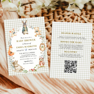 Watercolor Bunny Woodland Friends Baby Shower Invitation