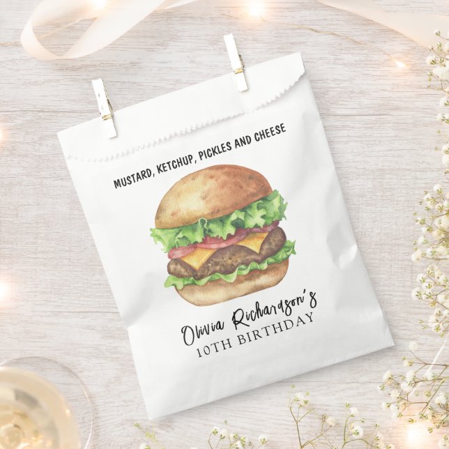 Watercolor Burger Party Birthday Favour Bag (Clipped)