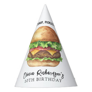 Watercolor Burger Party Birthday Hat