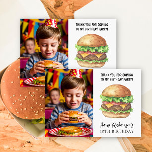 Watercolor Burger Party Birthday Thank You Card