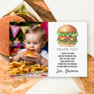 Watercolor Burger Party Birthday Thank You Card