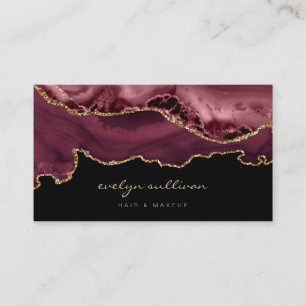 watercolor burgundy agate on black business card