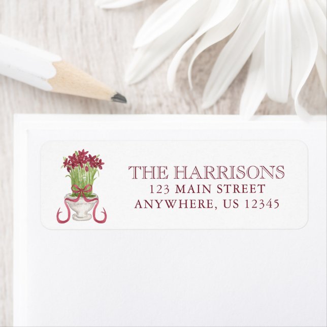 Watercolor Burgundy Amaryllis Christmas Address (Insitu)