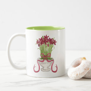 Watercolor Burgundy Amaryllis Christmas Two-Tone Coffee Mug