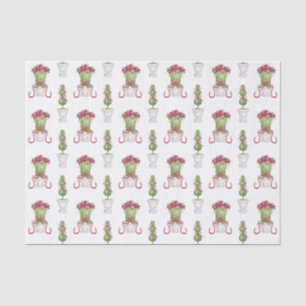 Watercolor Burgundy Amaryllis & Topiary Christmas Tissue Paper