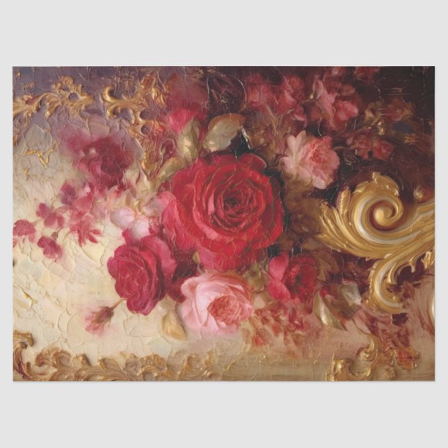 Watercolor burgundy and blush French roses gold Tissue Paper (Front)