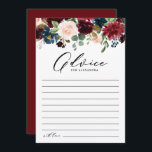 Watercolor Burgundy and Navy Flowers Bridal Shower Advice Card<br><div class="desc">Give your advice to this bride-to-be with this customizable bridal shower advice card. It features watercolor floral garland of red, burgundy, blush and navy blue flowers with greenery accents. Personalize this floral bridal shower advice card by adding your own texts. This floral advice card is perfect for fall bridal shower....</div>