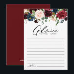 Watercolor Burgundy and Navy Flowers Wedding Advice Card<br><div class="desc">Give your advice to the newlyweds with this customizable wedding advice card. It features watercolor floral garland of red,  burgundy,  blush and navy blue flowers with greenery accents. Personalize this floral wedding advice card by adding your own texts. This floral advice card is perfect for fall weddings.</div>