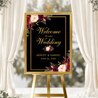 Watercolor Burgundy Black Gold Wedding Welcome