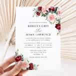 Watercolor Burgundy Blush Floral Wedding Invitation<br><div class="desc">This elegant collection features mixed watercolor greenery leaves paired with a classy serif & delicate sans font in black,  with a monogram on the back. Matching items available.</div>