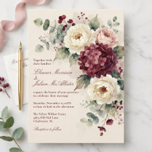 Watercolor Burgundy Blush Pink Floral Wedding