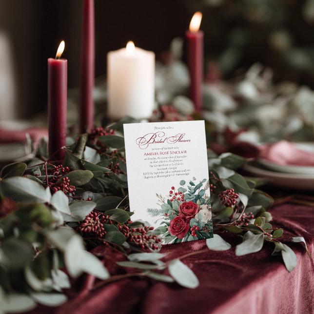 Watercolor Burgundy & Blush Roses  Bridal Shower Invitation (Creator Uploaded)