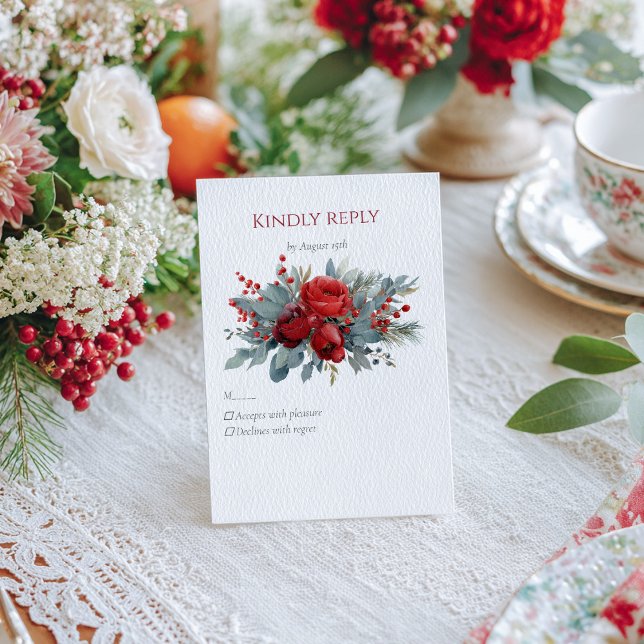 Watercolor Burgundy & Blush Roses RSVP Card (Creator Uploaded)