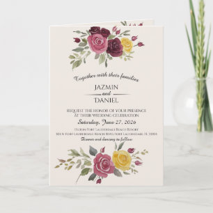  Watercolor Burgundy Country Roses Cream Invitation